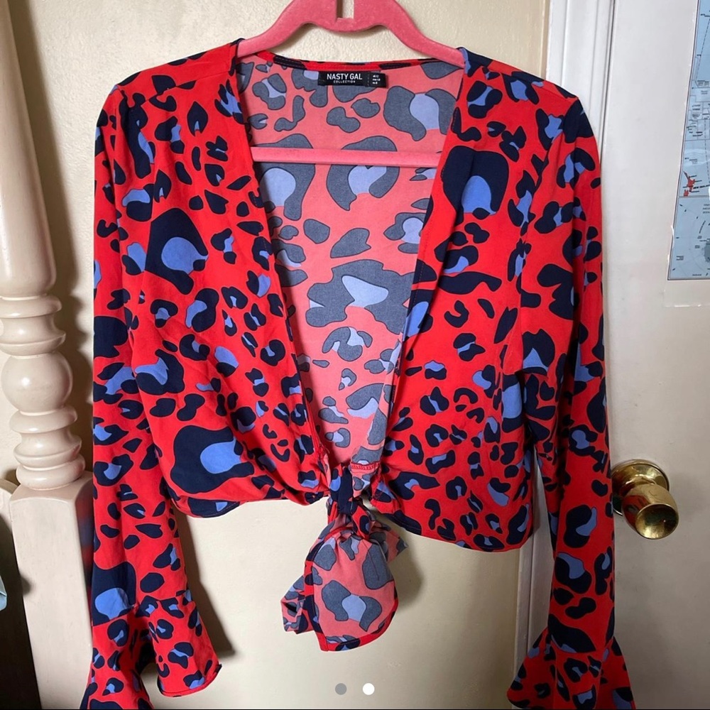Red Long Sleeve Flare Top